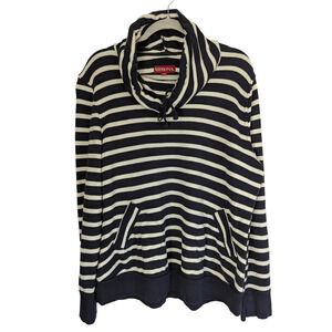 Merona Womens XXL Black White Stripes Sweater Drawstring Loose Turtleneck